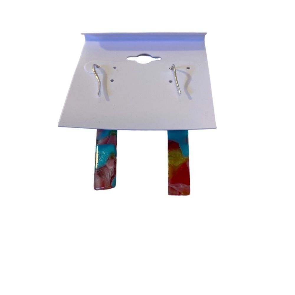 Handcrafted & Designed Multi-Colored Resin Drop Earrings. - Picture 6 of 6